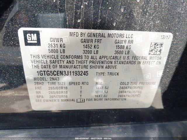 1GTG5CEN3J1193245 GMC lgz - direct injection, variable valve timing, alum, var2, gen 2