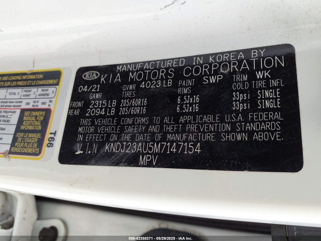 KNDJ23AU5M7147154 KIA mpi nu