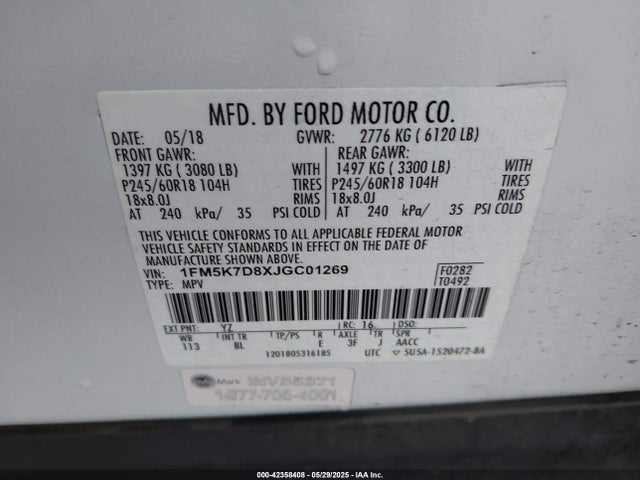 1FM5K7D8XJGC01269 Ford 3.5l ti-vct