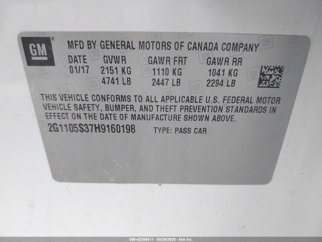 2G1105S37H9160198 Chevrolet lfx - sidi: spark ignited direct injection, vvt, e85 max, alum