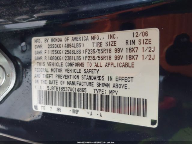 2007 ACURA RDX 5J8TB18537A014865 Photo 8