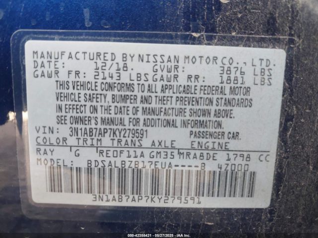 3N1AB7AP7KY279591 Nissan 2019