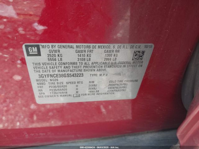 3GYFNCE38GS543223 Cadillac Srx Performance Collection