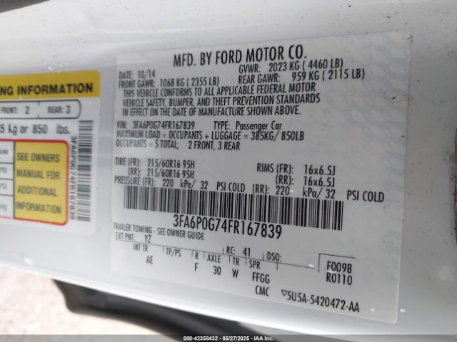 3FA6P0G74FR167839 Ford 2015