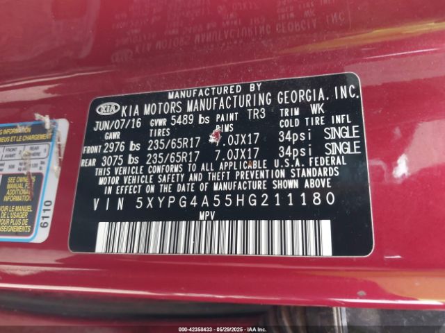 5XYPG4A55HG211180 KIA 2017