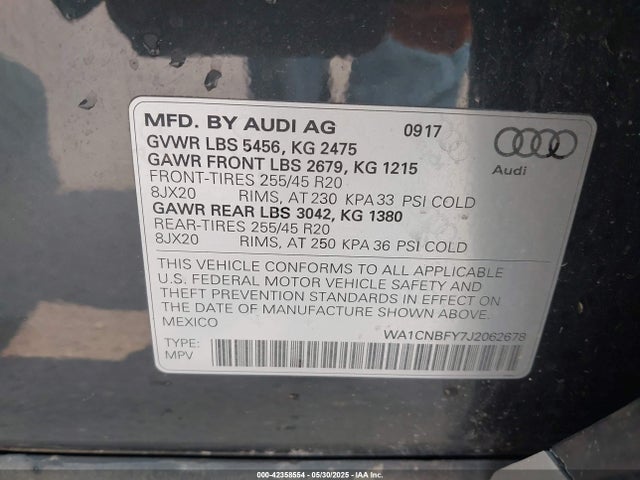 WA1CNBFY7J2062678 Audi Q5 2.0t Premium/2.0t Tech Premium