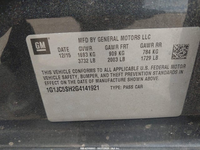 1G1JC5SH2G4141921 Chevrolet luw - e85 max