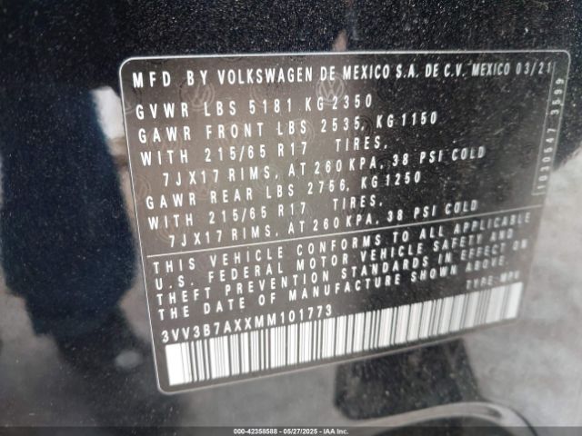 2021 VOLKSWAGEN TIGUAN 3VV3B7AXXMM101773 Photo 8
