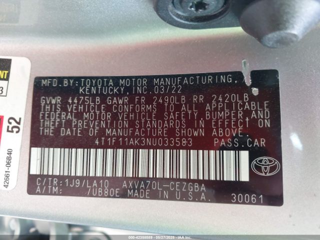 4T1F11AK3NU033583 Toyota a25a-fks