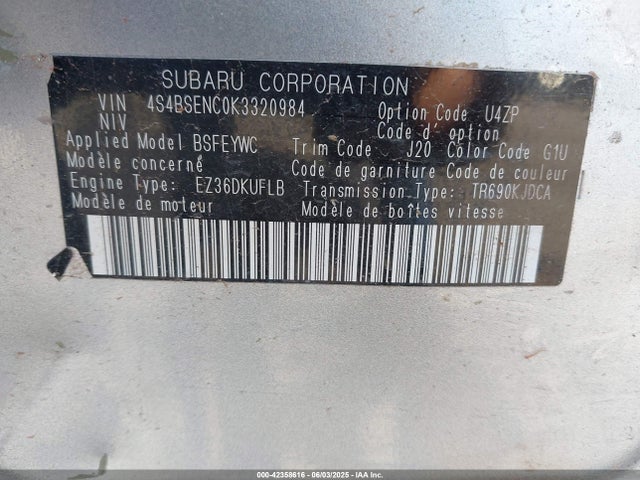 Subaru na u4 2019 4S4BSENC0K3320984 Image 9