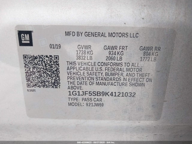 1G1JF5SB9K4121032 Chevrolet luv - mfi, variable valve timing, alum, e85 max