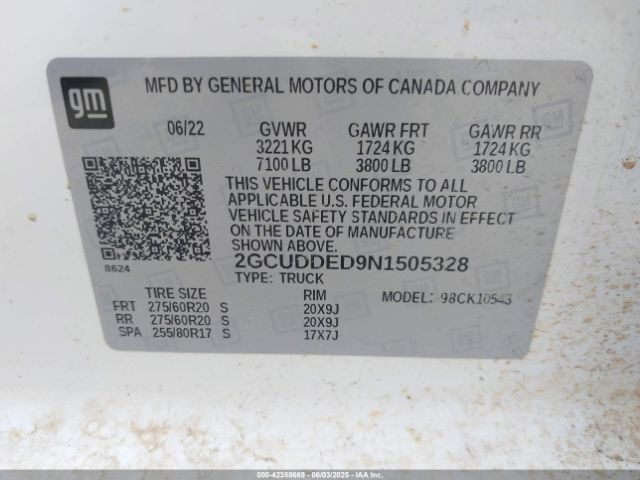 2022 CHEVROLET SILVERADO 1500 2GCUDDED9N1505328 Photo 8