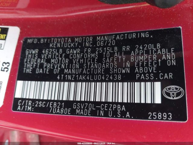 2020 TOYOTA CAMRY 4T1NZ1AK4LU042438 Photo 8