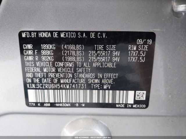 3CZRU6H54KM741731 Honda HR-V EX