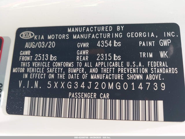 5XXG34J20MG014739 KIA t-gdi gamma ii