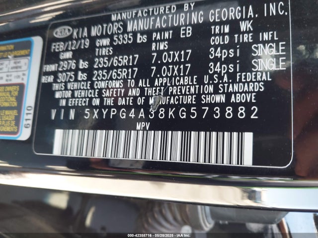 5XYPG4A38KG573882 KIA gdi theta-ii