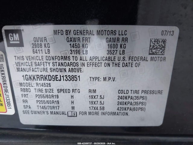 1GKKRRKD9EJ133851 GMC llt