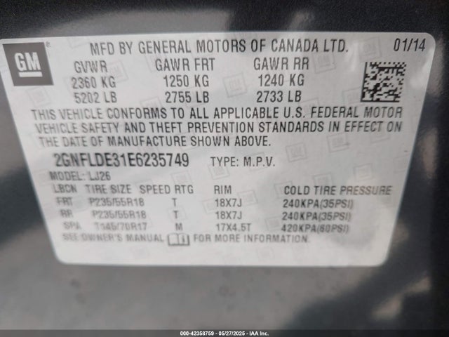 Chevrolet lfx - vvt, e85 max, aluminum 2014 2GNFLDE31E6235749 Image 9