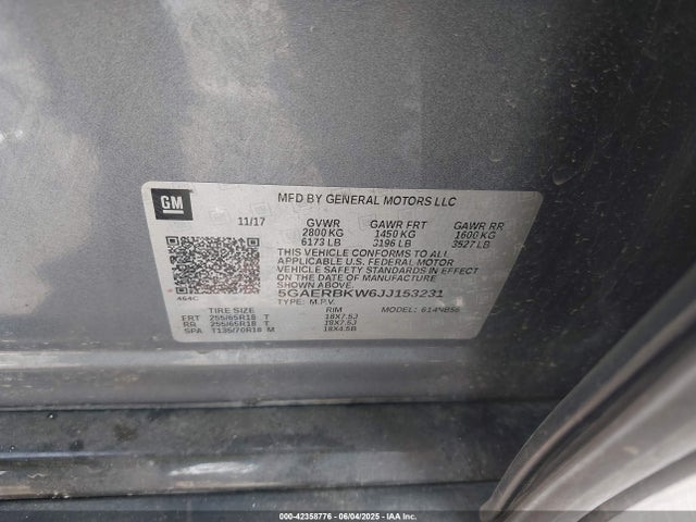 5GAERBKW6JJ153231 Buick lfy - spark ignited direct injection, atss, gen1
