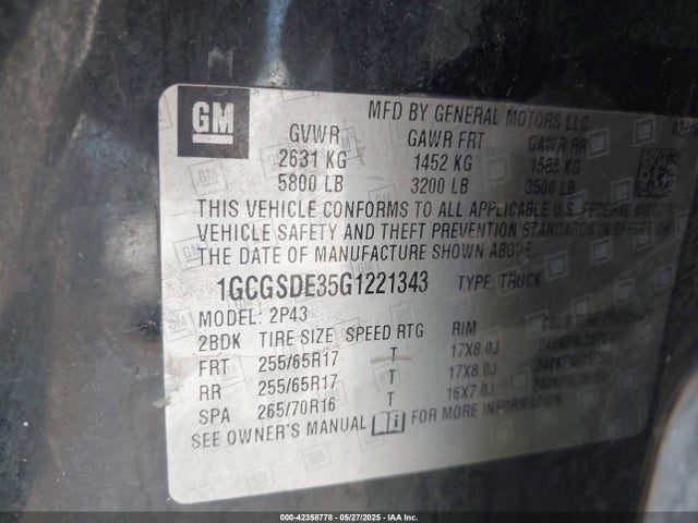 1GCGSDE35G1221343 Chevrolet lfx - sidi, vvt, e85 max, aluminum