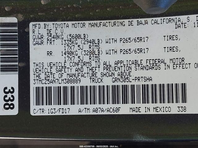 3TMCZ5AN7LM308889 Toyota 2gr-fks