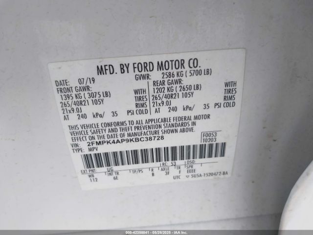 2019 FORD EDGE 2FMPK4AP9KBC38728 Photo 8