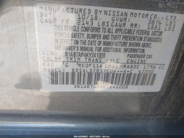 3N1AB7AP4KY241008 Nissan Sentra