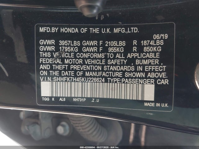 SHHFK7H45KU226624 Honda l15ba