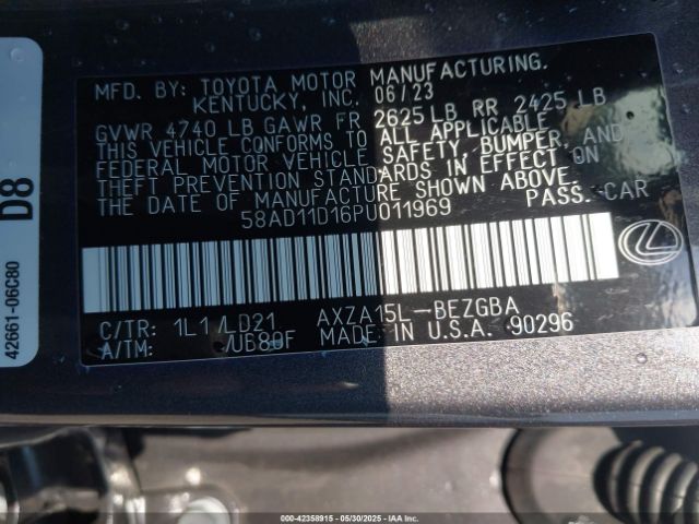 2023 LEXUS ES 250 58AD11D16PU011969 Photo 8