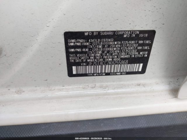 JF2GTACC2KH255868 Subaru Crosstrek 2.0i Premium