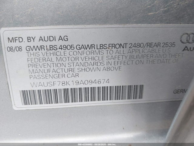 2009 AUDI A4 WAUSF78K19A094674 Photo 8