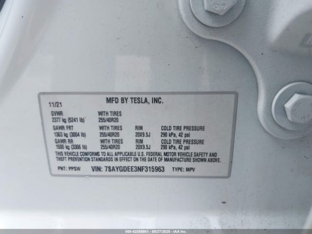 2022 TESLA MODEL Y 7SAYGDEE3NF315963 Photo 8