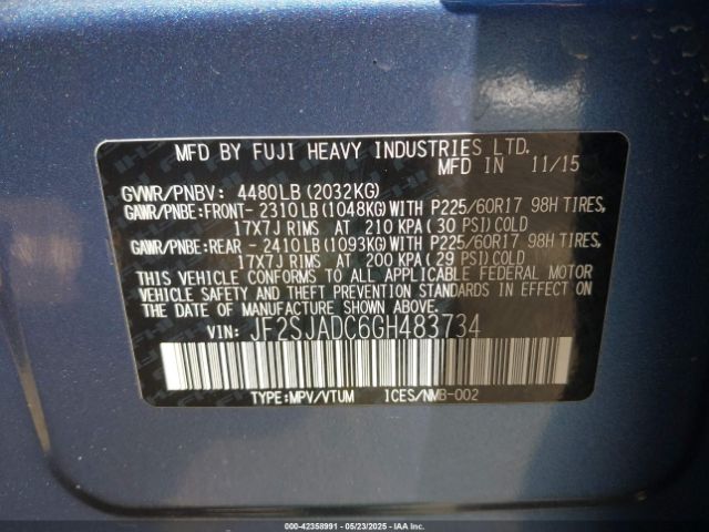 JF2SJADC6GH483734 Subaru Forester 2.5i Premium