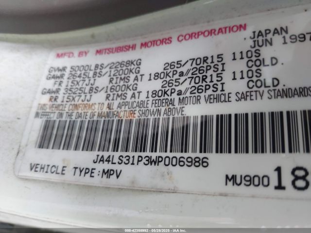 1998 MITSUBISHI MONTERO SPORT JA4LS31P3WP006986 Photo 8