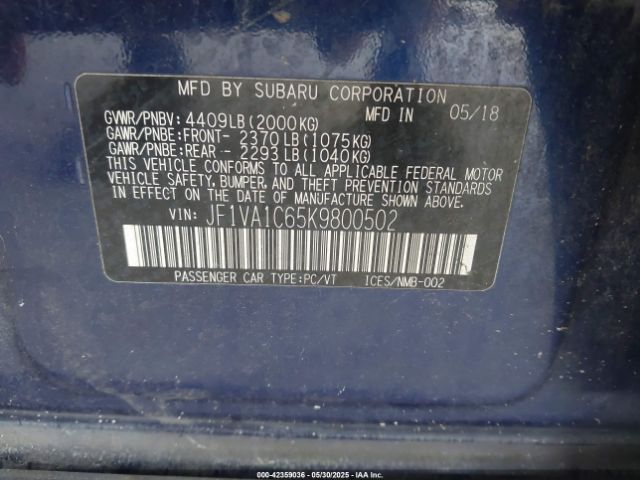JF1VA1C65K9800502 Subaru Wrx Premium