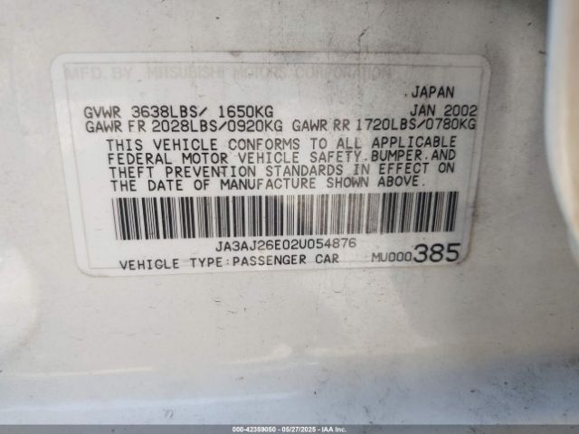 2002 MITSUBISHI LANCER JA3AJ26E02U054876 Photo 8