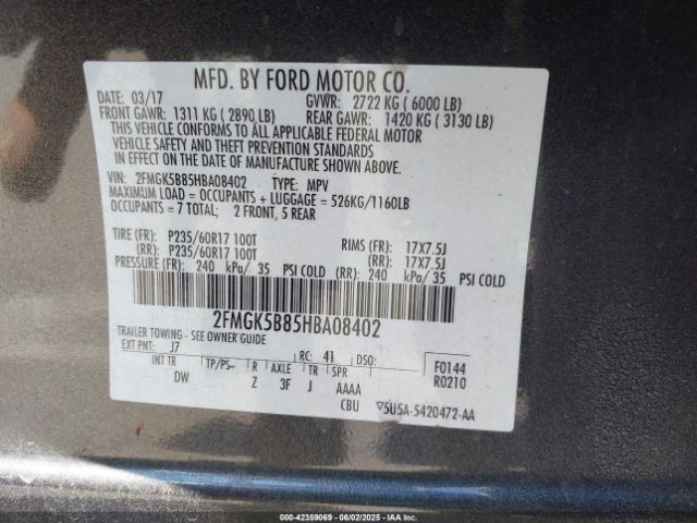 2FMGK5B85HBA08402 Ford FLEX SE