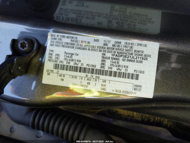 1FADP3E21JL211920 Ford FOCUS S