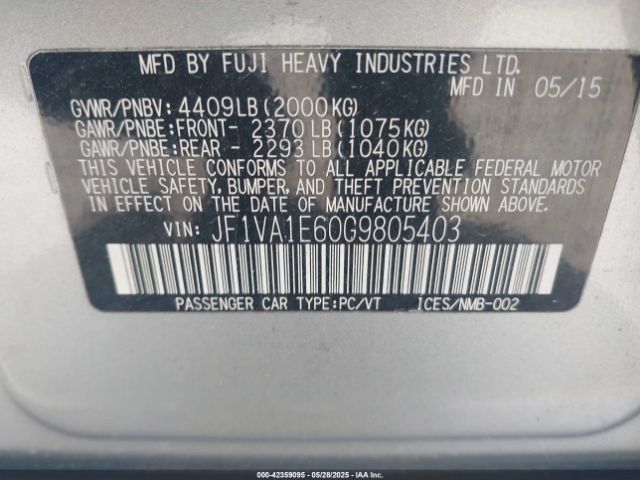 JF1VA1E60G9805403 Subaru Wrx Premium