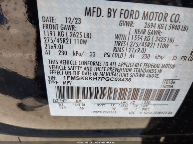 1FMSK8KH7PGC03436 Ford ti-vct
