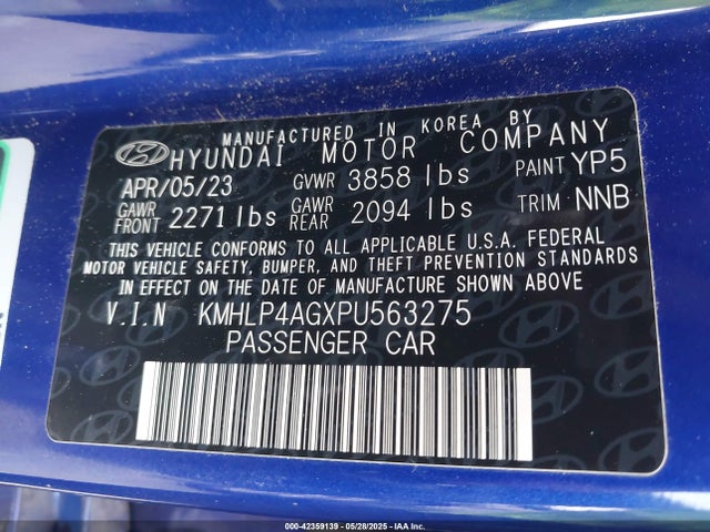 KMHLP4AGXPU563275 Hyundai Elantra Limited