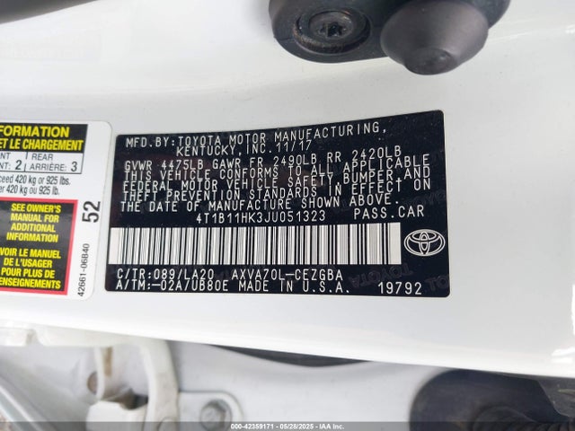 4T1B11HK3JU051323 Toyota a25a-fks