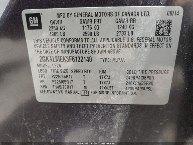 2GKALMEK3F6132140 GMC lea - flex fuel (gas/alc), aluminum, ho,