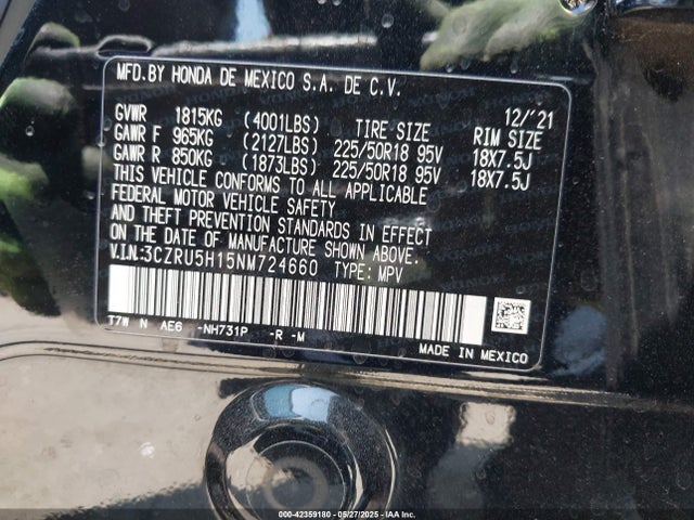 3CZRU5H15NM724660 Honda r18z9