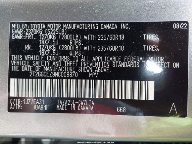 2T2GGCEZ9NC008870 Lexus t24a-fts