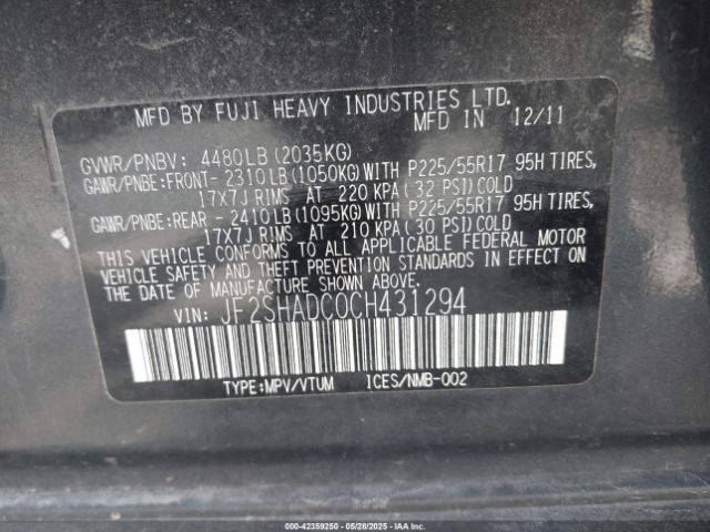 2012 SUBARU FORESTER JF2SHADC0CH431294 Photo 8