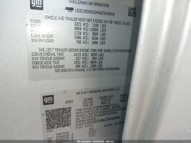 1GCUDGED4NZ504659 Chevrolet l84