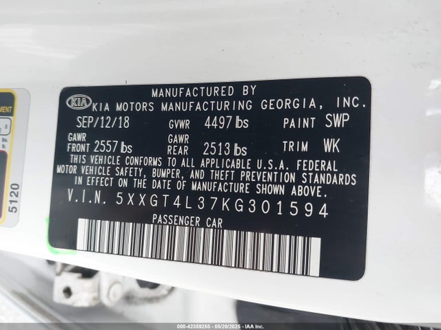 5XXGT4L37KG301594 KIA gdi