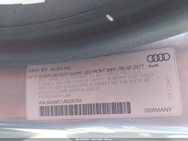 WAUW3AFC1JN026763 Audi A7 3.0t Premium Plus
