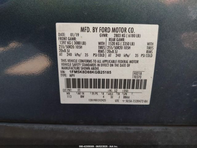 1FM5K8D88KGB25185 Ford 3.5l ti-vct